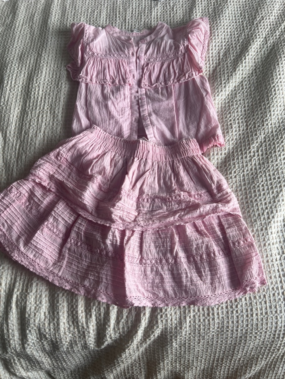 Light Pink Mini Skirt - Feminine Tiered Cotton Skirt